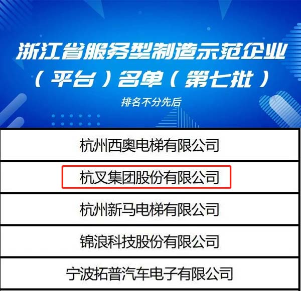 喜訊！杭叉集團(tuán)榮列浙江省服務(wù)型制造示范企業(yè)名單